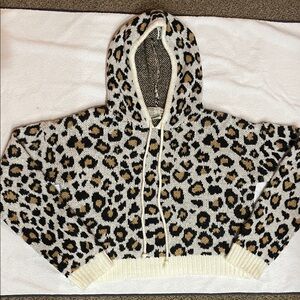 Anthropologie Leopard Print Knit Hoodie
